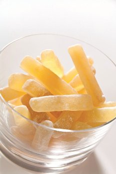 Ingwer-Stäbchen/-Streifen kandiert & bestäubt