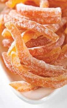 Orangenschalen-Stäbchen/-Streifen kandiert & bestäubt