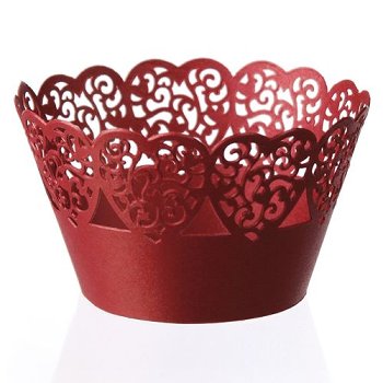 Cupcake | Muffin Manschetten rot Design Herzen 52/50 (12 Stk)