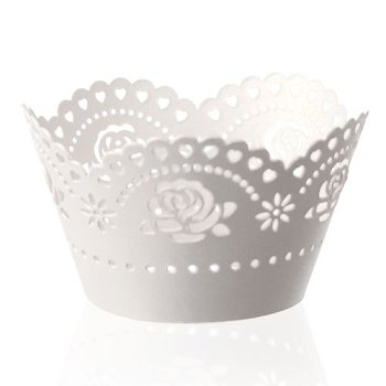 @ Cupcake | Muffin Manschetten weiß Design Rosen 52/50 (12 Stk)