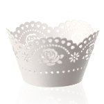 @ Cupcake | Muffin Manschetten weiß Design Rosen 52/50 (12 Stk)