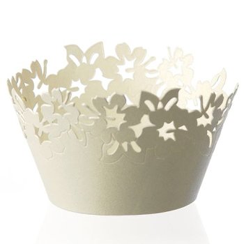 Cupcake | Muffin Manschetten creme | hellbeige Design Blüten | Blumen (12 Stk)