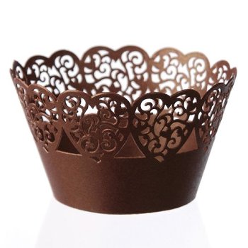 @ Cupcake | Muffin Manschetten braun Design Herzen 52/50 (12 Stk)
