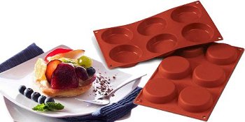 Silikon-Matte | -Form 6 runde Formen | Törtchen | Tartelettes | Florentiner (1/3GN= 17,5x30cm)