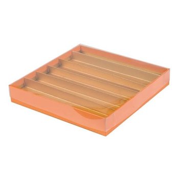 @ Pralinen- | Geschenk-Schachtel quadratisch |viereckig orange + Deckel transparent (für 4 Pralinen)