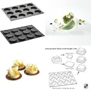 Kit Silikon-Matte | -Form 12 runde Formen | Törtchen | Tartelettes | Florentiner (30x40cm)