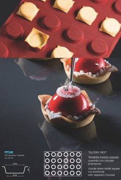 @ Silikon-Matte | -Form | Backmatte gelocht 24 Runde Formen 'Glossy Red' (60x40cm)