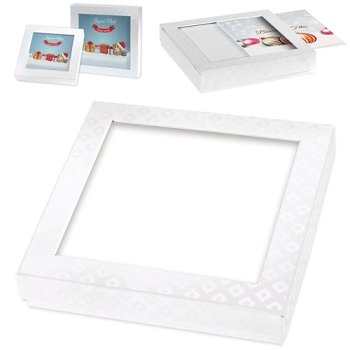 @ Pralinen- | Geschenk-Schachtel quadratisch | viereckig weiß mit Einschubfach für Karten (ca. 320g)