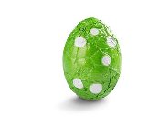 @ Pralinen-Eier vollmilch Blätterkrokant (lose Ware) in Alu, grün mit weißen Punkten