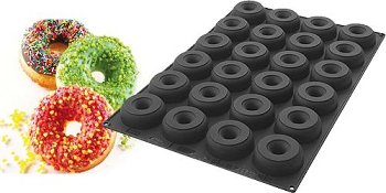 Silikon-Matte | -Form 24 runde Formen mit Loch | Ringe | Donuts | Savarins (60x40cm)