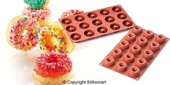 @ Silikon-Matte | -Form 15 runde Formen mit Loch | Ringe | Donuts | Savarins (1/3GN= 17,5x30cm)