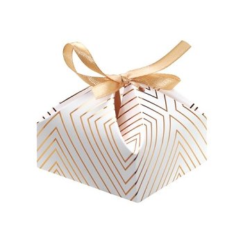 @ Pralinen- | Geschenk-Schachtel quadratisch | viereckig weiß mit Streifen gold (für 4 Pralinen)