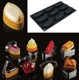 @ Silikon-Matte | -Form 9 ovale Formen | Eclairformen spitz 'Shell' (30x17,5cm)