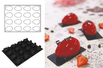 Silikon-Matte | -Form 16 ovale Formen | Nocken | Quenelle 'Mono' (30x40cm)