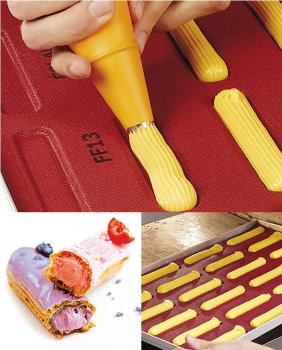 @ Silikon-Matte | -Form | Backmatte gelocht 12 Eclairformen 125mm (30x40cm)