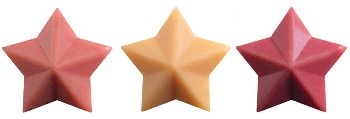 @ Schoko-Frucht-Dekor Aufleger weiß Sterne rosa/pink/gelb 'Erdbeere' 'Himbeere' 'Mango' (252 Stk)