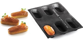 @ Silikon-Matte | -Form | Backmatte gelocht antihaft, 6 längliche ovale Formen | Eclairs (4 Stk)