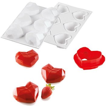 Silikon-Matte | -Form 6 Herzen 'Origami' 3D