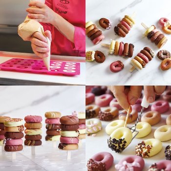 @ Kit Silikon-Matte | -Form 20 ovale Ringe mit Loch | Donut | Savarins 'Rainbow Stick' (30x17,5cm)