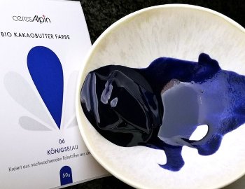 BIO Kakaobutter eingefärbt blau | königsblau | Lebensmittelfarbe nat., Chips (50g)