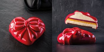 @ Silikon-Matte | -Form | Einzel- | Kuchenform Herz mit Schleife groß 'Cadeau'