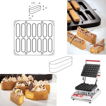 @ Cookmatic Back-Platte Oval glatt | Eclairformen 12x3cm (2 tlg) Ober-& Unterteil