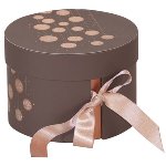 @ Macaron- | Geschenk-Schachtel 24-er rund braun mit Motiv 'Élisa Guirlande'