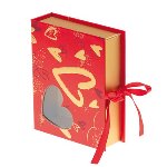@ Geschenk-Schachtel mit Herzfenster rot-gold mit Schleife (ca.185g)