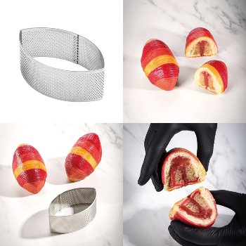 Torten- | Tartes- | Dessert-Ring Oval-spitz mikrogelocht 'Elypse' 125/74/45