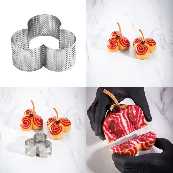 Torten- | Tartes- | Dessert-Ring Dreiblatt | Kleeblatt mikrogelocht 'Clover' 102/98/45