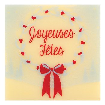 @ Schoko-Dekor Aufleger weiß Carré Schleife mit Herzen 'Joyeuses Fetes' (120 Stk)