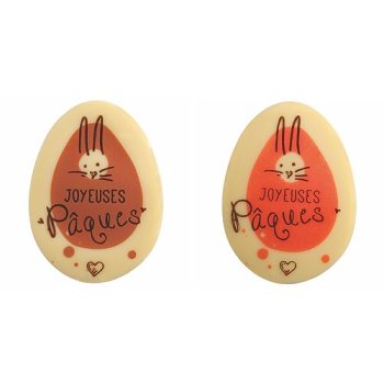 @ Schoko-Dekor Aufleger weiß Ei Hase 'Joyeuses Pâques' (80 Stk)