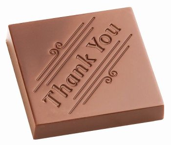 @ Gießform Praline | Pralinengießform quadatisch mit Aufschrift 'Thank you'