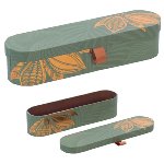 @ Pralinen-| Geschenk-Schachtel Eclairform | oval grün mit Motiv 'Kakaobohne'