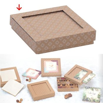 @ BIO Pralinen- | Geschenk-Schachtel quadratisch | viereckig braun mit Motiv (ca. 200- 320g)