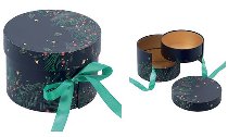 @ Macaron- | Geschenk-Schachtel 24-er rund dunkelblau mit Weihnachtsmotiv 'Élisa La forêt enchantée'