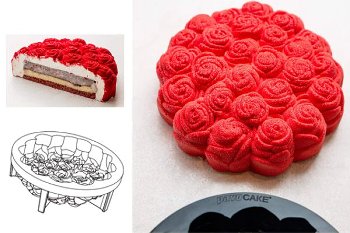 @ Silikon-Matte | -Form | Einzel- | Kuchenform rund mit Rosenstrauß-Relief
