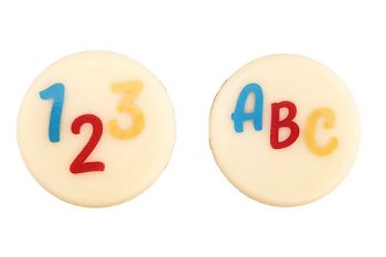 @ Schoko-Dekor Aufleger Zahlen und Buchstaben, weiße Schokolade (280 Stk)