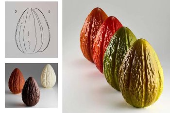 @ Gießform Ei Kakaofrucht 'Cacao' (4 Teile für 2 Stk)
