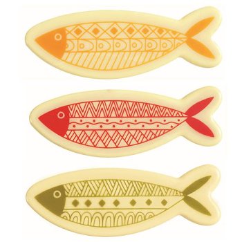 @ Schoko-Dekor Aufleger weiß Fische 'Aztéques' (66 Stk)